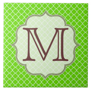 Lime Green Quarterfoil Latti Monogram Display Tile Tegeltje