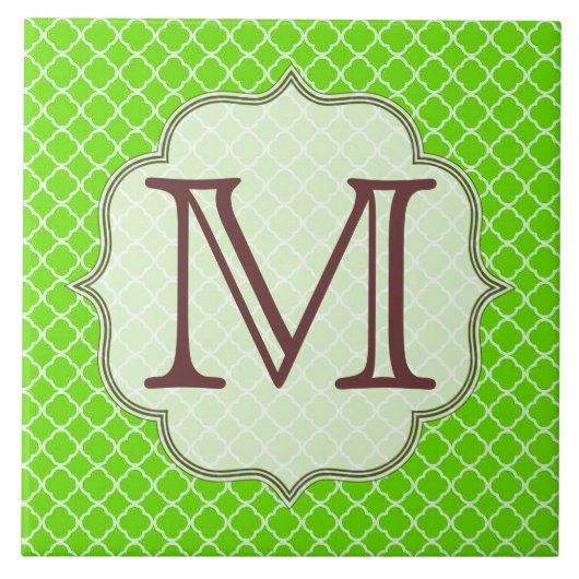 Lime Green Quarterfoil Latti Monogram Display Tile Tegeltje (Voorkant)