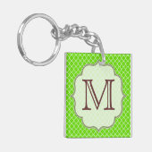 Lime Green Quarterfoil Latti Monogram Sleutelhange Sleutelhanger (Voorkant Links)
