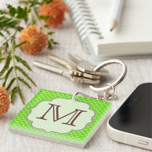 Lime Green Quarterfoil Latti Monogram Sleutelhange Sleutelhanger (Voorkant Rechts)