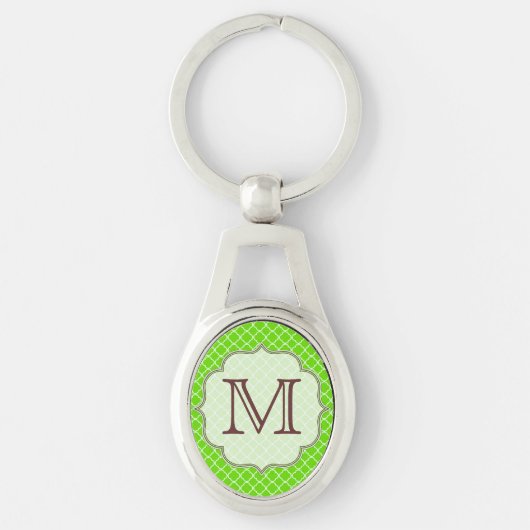 Lime Green Quarterfoil Latti Monogram Sleutelhange Sleutelhanger (Voorkant)