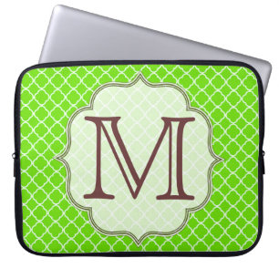 Lime Green Quarterfoil Monogram 15-inch Hoesje voo Laptop Sleeve
