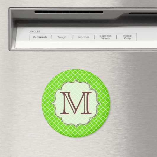 Lime Green Quarterfoil Monogram Initiaal Magnet (Insitu (Vaatwasser))