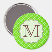 Lime Green Quarterfoil Monogram Initiaal Magnet (Voorkant / Achterkant)