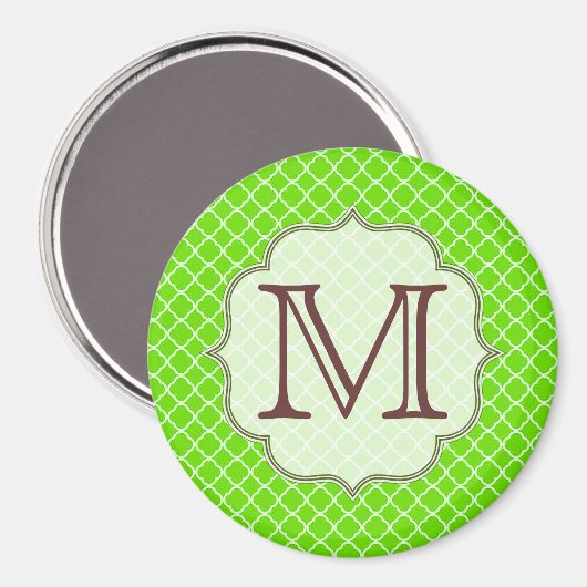 Lime Green Quarterfoil Monogram Initiaal Magnet (Voorkant / Achterkant)