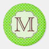 Lime Green Quarterfoil Monogram Initiaal Magnet (Voorkant)