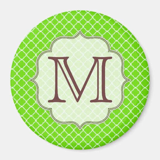 Lime Green Quarterfoil Monogram Initiaal Magnet (Voorkant)