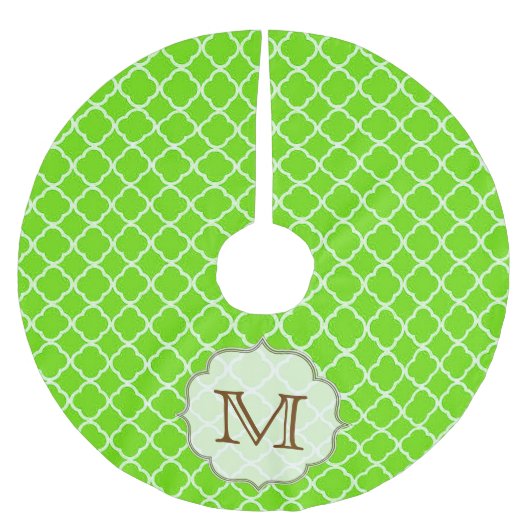 Lime Green Quarterfoil Monogram Initialen boomrok Kerstboom Rok (Voorkant)