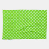 Lime Green Quarterfoil Monogram Keukenschotel Hand Theedoek (Horizontaal)