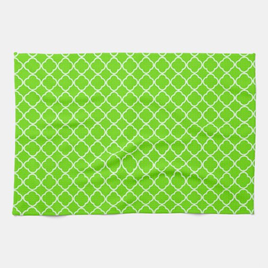 Lime Green Quarterfoil Monogram Keukenschotel Hand Theedoek (Horizontaal)