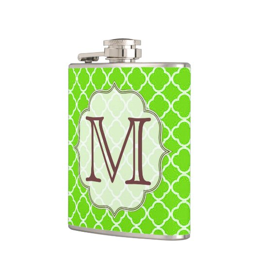 Lime Green Quarterfoil Monogram Whiskey Flask Heupfles (Links)
