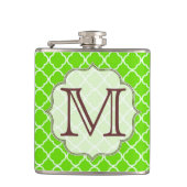 Lime Green Quarterfoil Monogram Whiskey Flask Heupfles (Voorkant)