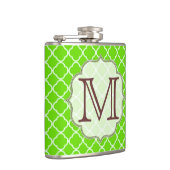 Lime Green Quarterfoil Monogram Whiskey Flask Heupfles (Rechts)