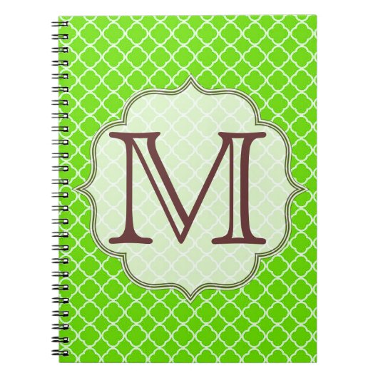 Lime Green Quaterfoil Latti Monogram Notitieboek (Voorkant)