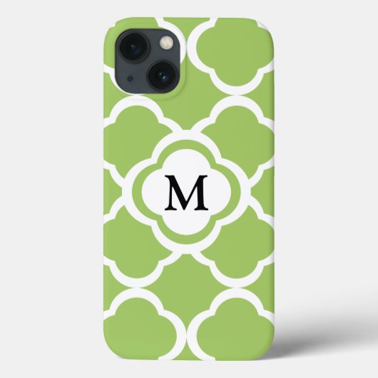 Lime Green Quatrefoil Monogram Case-Mate iPhone Case (Achterkant)
