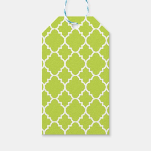 Lime Green Quatrefoil Moroccan Pattern Cadeaulabel (Voorkant)