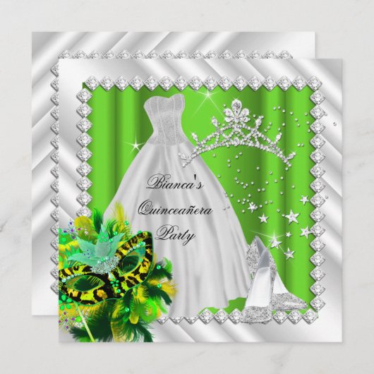 Lime Green Quinceanera 15e Masquerade Party Kaart (Voorkant / Achterkant)