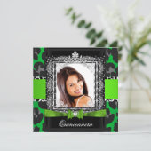 Lime Green Quinceanera 15th Party Foto Kaart (Staand voorkant)