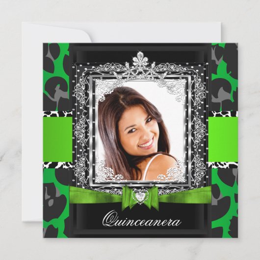Lime Green Quinceanera 15th Party Foto Kaart (Voorkant)