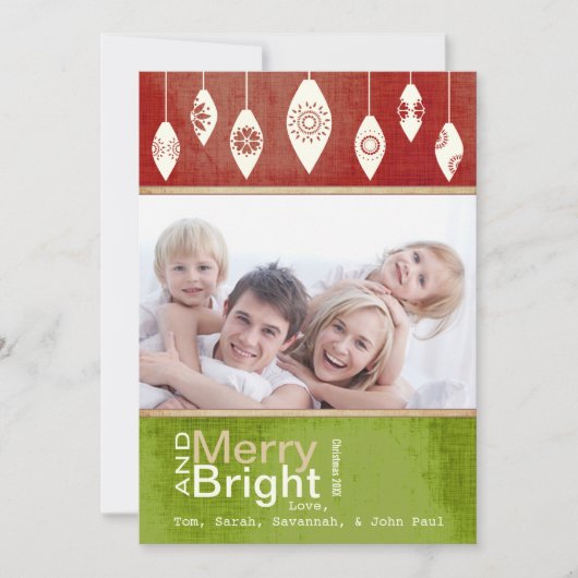 Lime Green Red Merry en Bright Family Photo Card Feestdagenkaart (Voorkant)