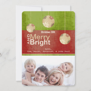 Lime Green Red Merry en Bright Family Photo Card Feestdagenkaart
