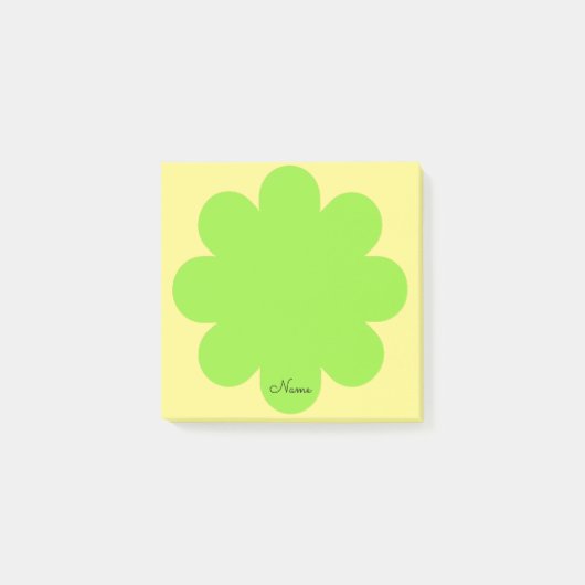 Lime Green Retro Bloem Naam Post It Note Pad (Voorkant)