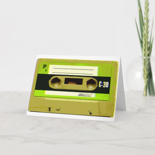 Lime Green Retro Cassettebandje Feestdagen Kaart (Voorkant)