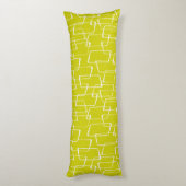 Lime Green Retro Lino Print Geometrisch patroon Lichaamskussen (Achterkant (Verticaal))