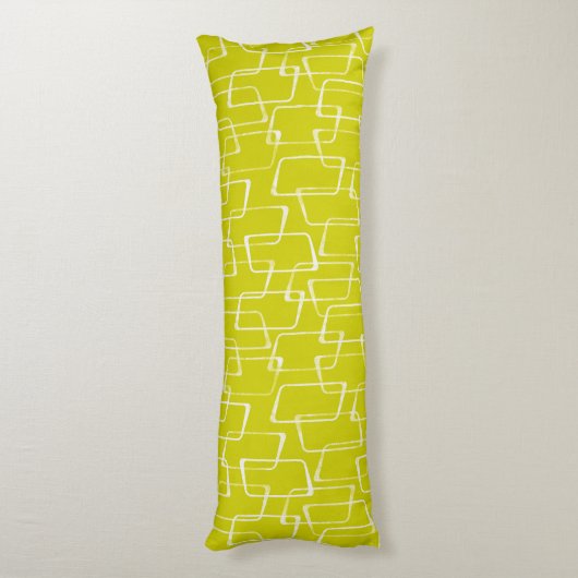 Lime Green Retro Lino Print Geometrisch patroon Lichaamskussen (Achterkant (Verticaal))