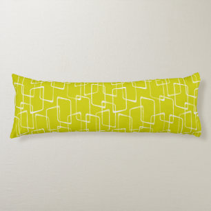 Lime Green Retro Lino Print Geometrisch patroon Lichaamskussen