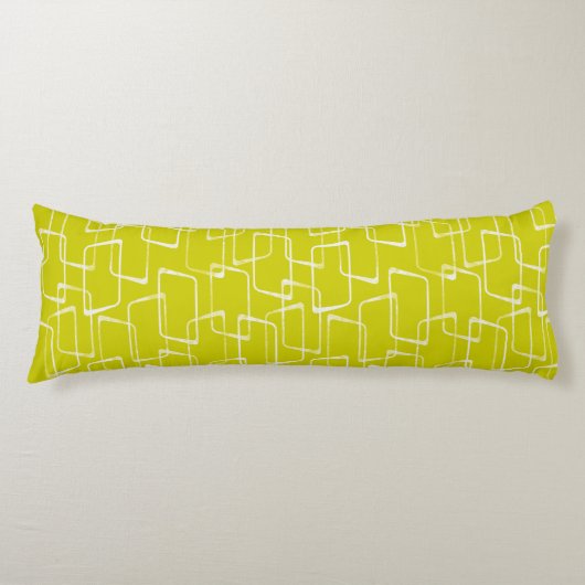 Lime Green Retro Lino Print Geometrisch patroon Lichaamskussen (Voorkant)