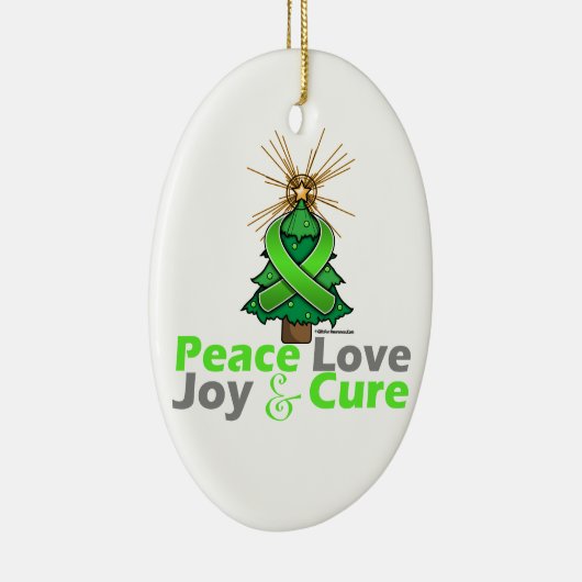 Lime Green Ribbon Peace Love, Joy & Cure Keramisch Ornament (Rechts)