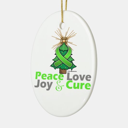 Lime Green Ribbon Peace Love, Joy & Cure Keramisch Ornament (Links)