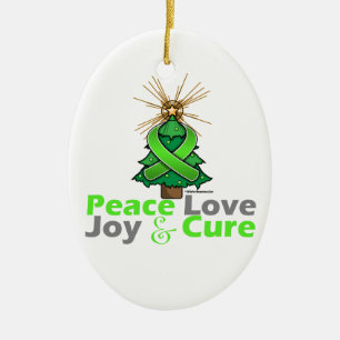Lime Green Ribbon Peace Love, Joy & Cure Keramisch Ornament