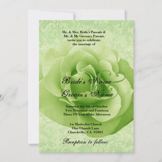 LIME GREEN Roos en Damask Wedding Kaart (Voorkant)