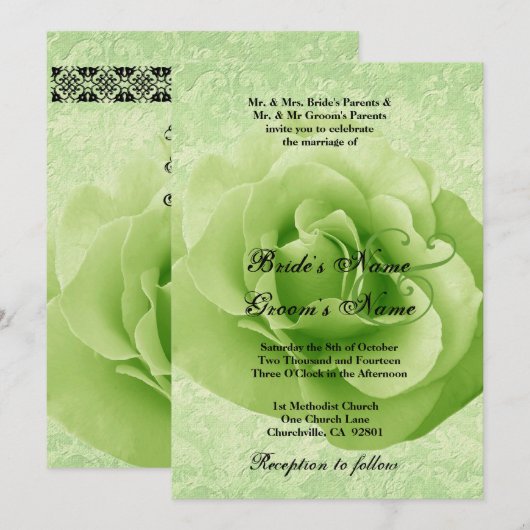 LIME GREEN Roos en Damask Wedding Kaart (Voorkant / Achterkant)