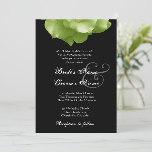 LIME GREEN Roos Petals Weddenschap Kaart (Staand voorkant)