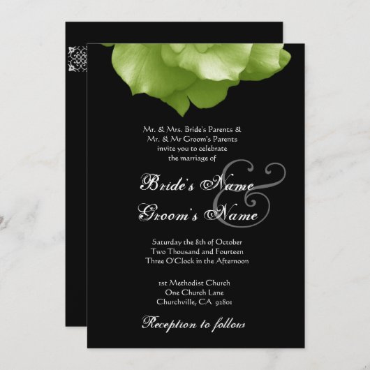 LIME GREEN Roos Petals Weddenschap Kaart (Voorkant / Achterkant)