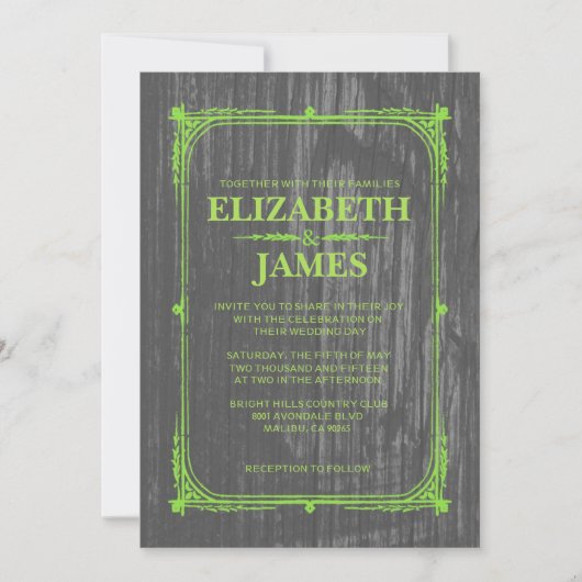 Lime Green Rustic Barn Wood Wedding Invitations Kaart (Voorkant)
