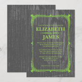 Lime Green Rustic Barn Wood Wedding Invitations Kaart (Voorkant / Achterkant)