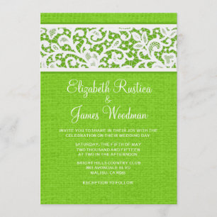 Lime Green Rustic Burlap Linen Wedding Invitations Kaart