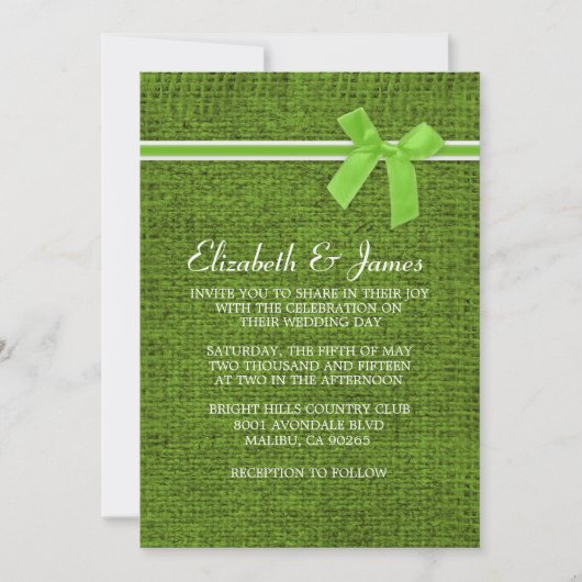 Lime Green Rustic Burlap Wedding Invitations Kaart (Voorkant)