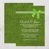 Lime Green Rustic Burlap Wedding Invitations Kaart (Voorkant / Achterkant)