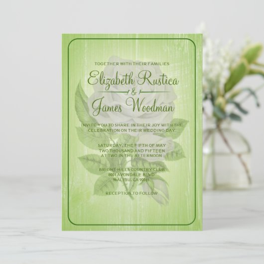 Lime Green Rustic Floral Wedding Invitations Kaart (Staand voorkant)
