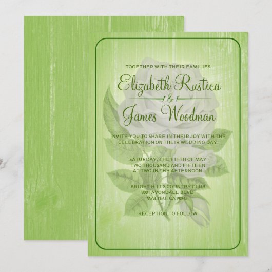 Lime Green Rustic Floral Wedding Invitations Kaart (Voorkant / Achterkant)