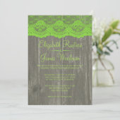 Lime Green Rustic Lace & Wood Wedding Invitations Kaart (Staand voorkant)