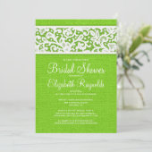 Lime Green Rustic Linen Bridal Shower Invitations Kaart (Staand voorkant)