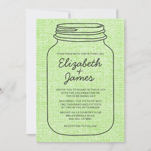 Lime Green Rustic Mason Jar Wedding Invitations Kaart (Voorkant)