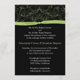 Lime Green Scroll en Ribbon Wedding Invitation Kaart