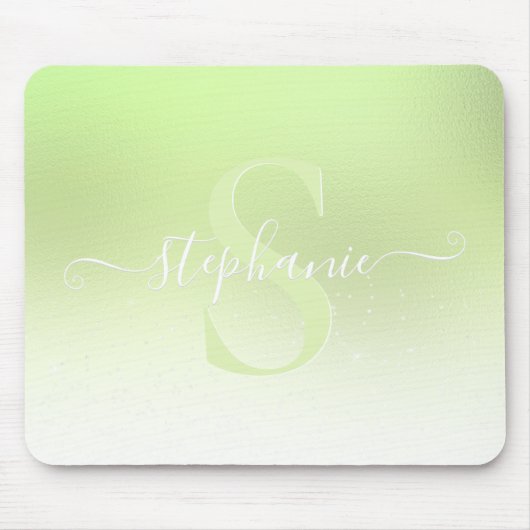 Lime Green Shimmer Sparkle Glitter Monogram Muismat (Voorkant)